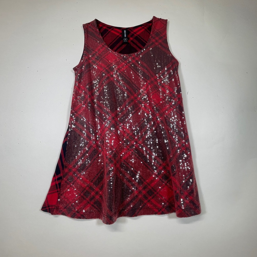 Agnes &‎ Dora XS Sequin Plaid Sleeveless Dress Red Black Mini